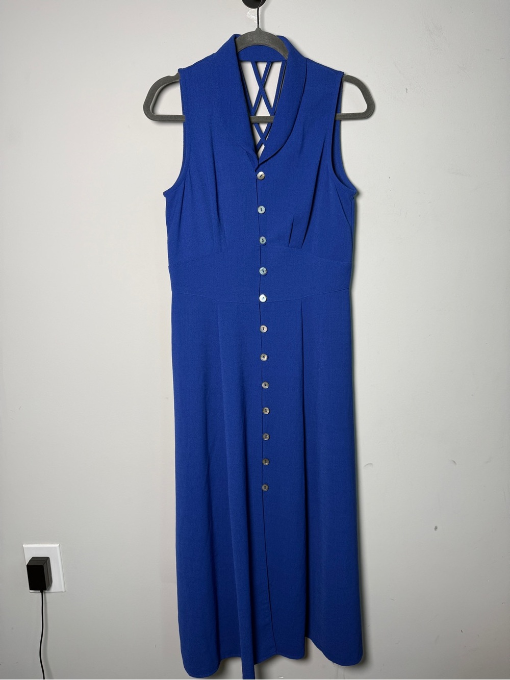 Sheri Martin Cobalt Royal Blue Sleeveless Maxi Dress with Button Front Vintage 8